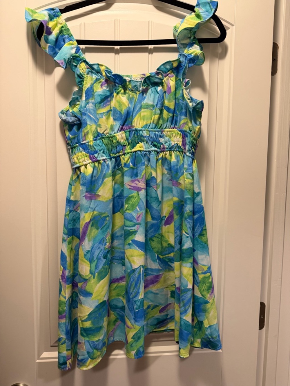 Blue & Green Floral Ruffle Strap Dress